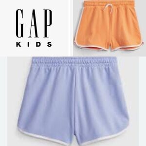 Two pair GAP kids dolphin shorts, retro piping, orange and periwinkle